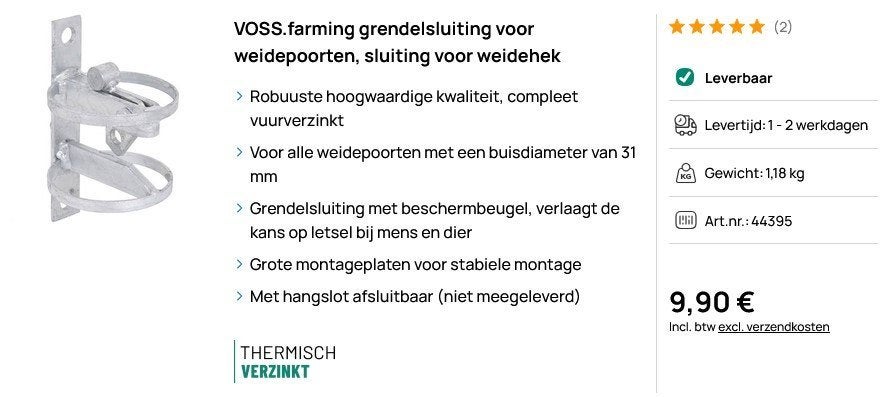 Grendelsluiting voor weidepoorten, Dieren en Toebehoren, Stalling en Weidegang, Toebehoren