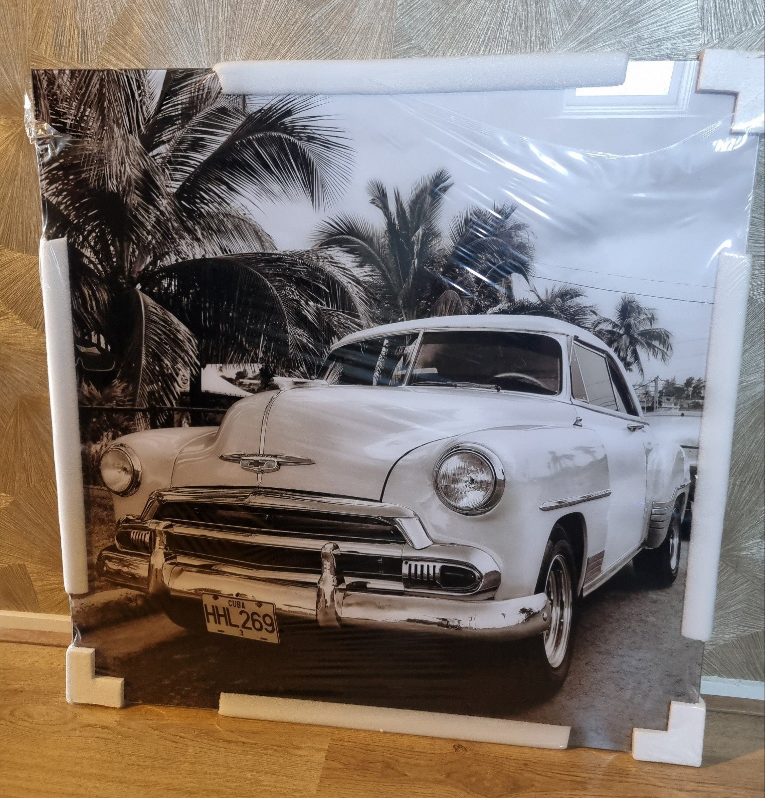 Schilderij Oldtimer Auto Cuba Zwart-Wit, Ophalen, Nieuw, Schilderij, 75 tot 100 cm