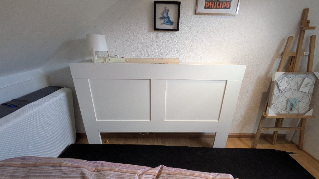 Hoofdeinde met bergruimte - extra bergruimte achter je bed!, Wit, Tweepersoons, Zo goed als nieuw, Minimalistisch Scandinavisch. Strak, modern en functioneel