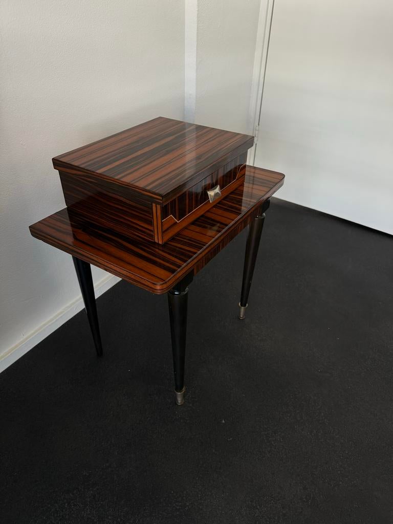 Vintage Art Deco Nachtkastje Makassar Ebbenhoutfineer, Antiek en Kunst, Ophalen
