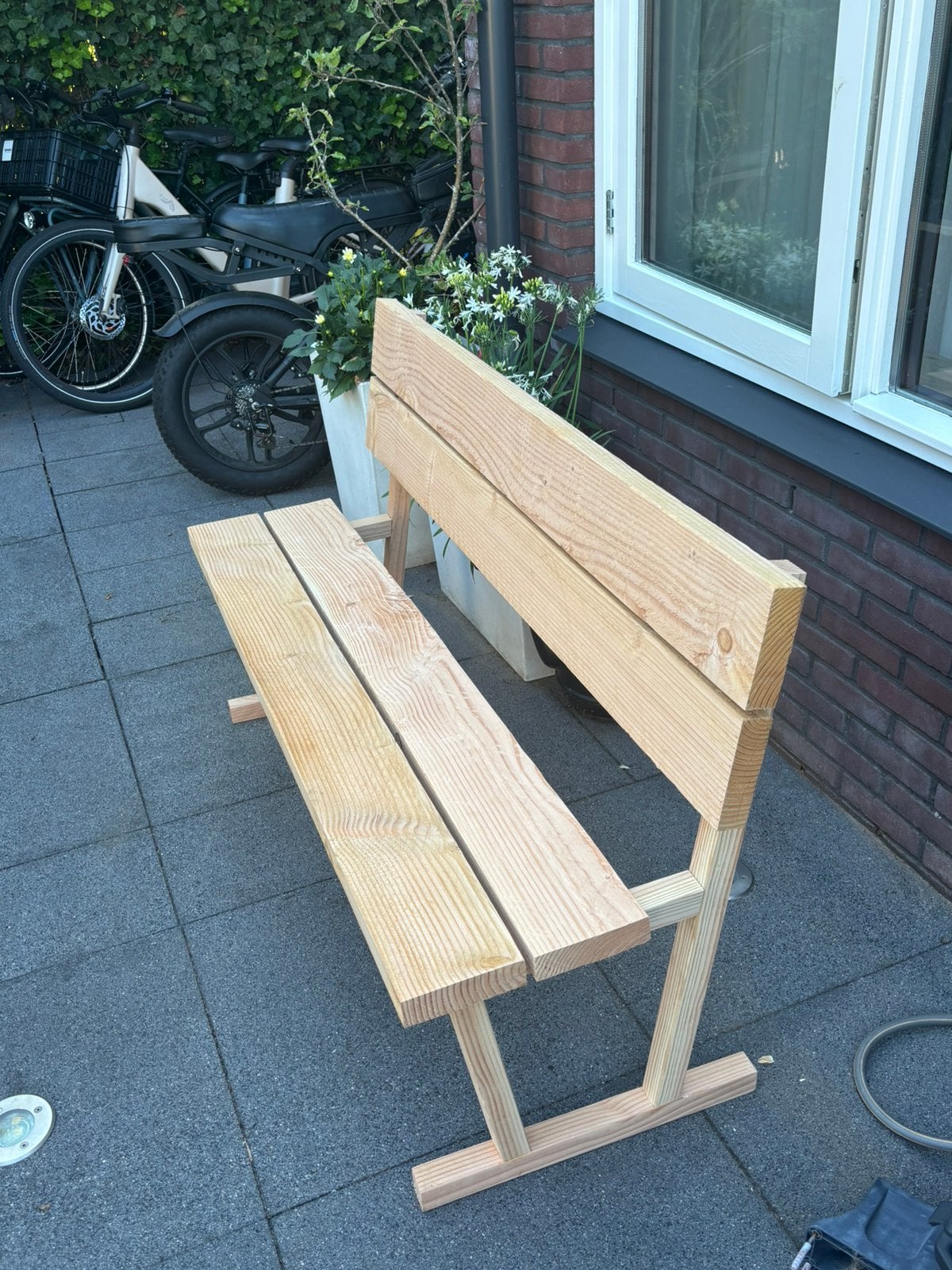 Handgemaakte houten tuinbank 140cm!!!, Tuin en Terras, Ophalen, Zo goed als nieuw, Hout