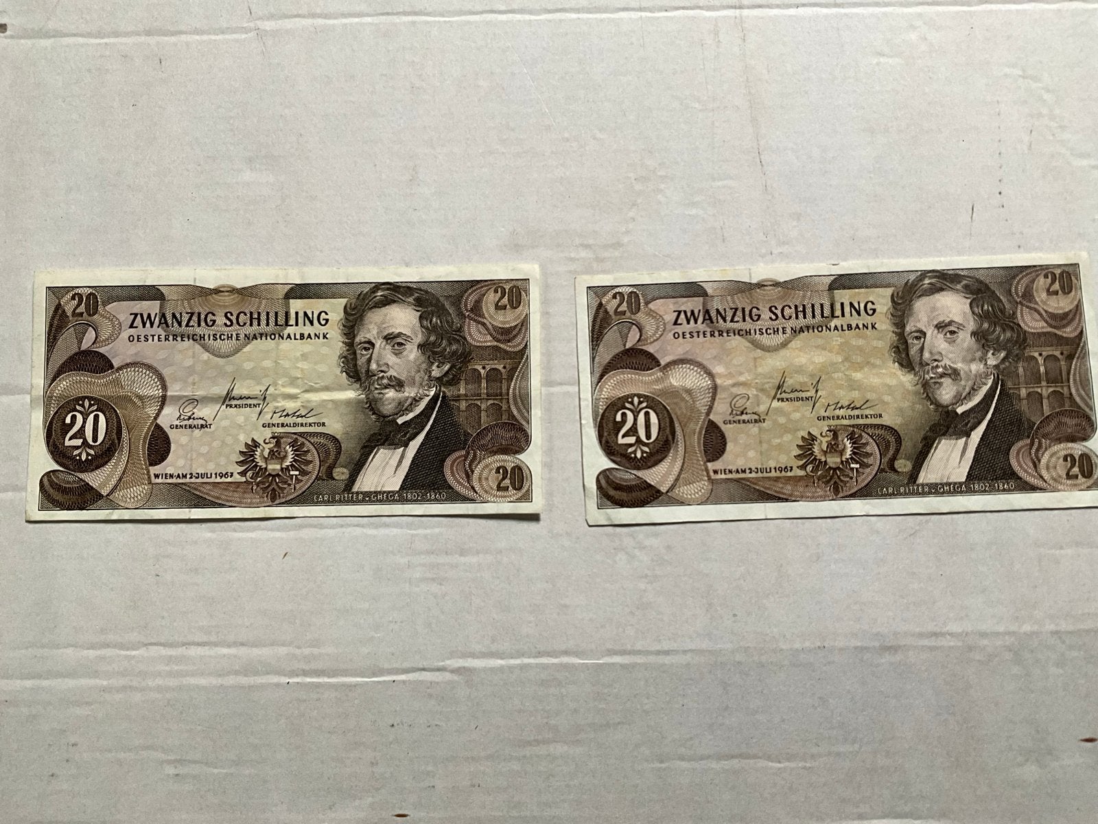 2x Oostenrijkse 20 Schilling bankbiljetten, Postzegels en Munten, Bankbiljetten | Europa | Niet-Eurobiljetten, Ophalen of Verzenden