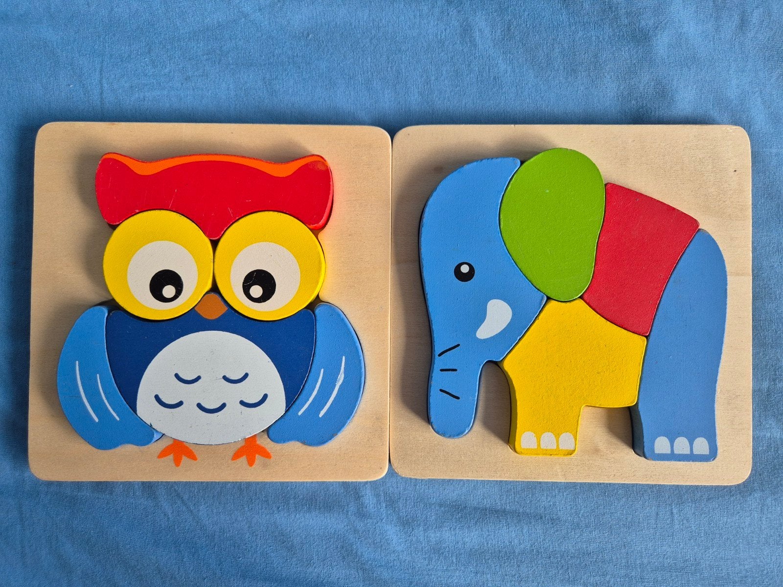 Houten puzzel uil en olifant, Ophalen of Verzenden, Minder dan 10 stukjes, 6 maanden tot 2 jaar