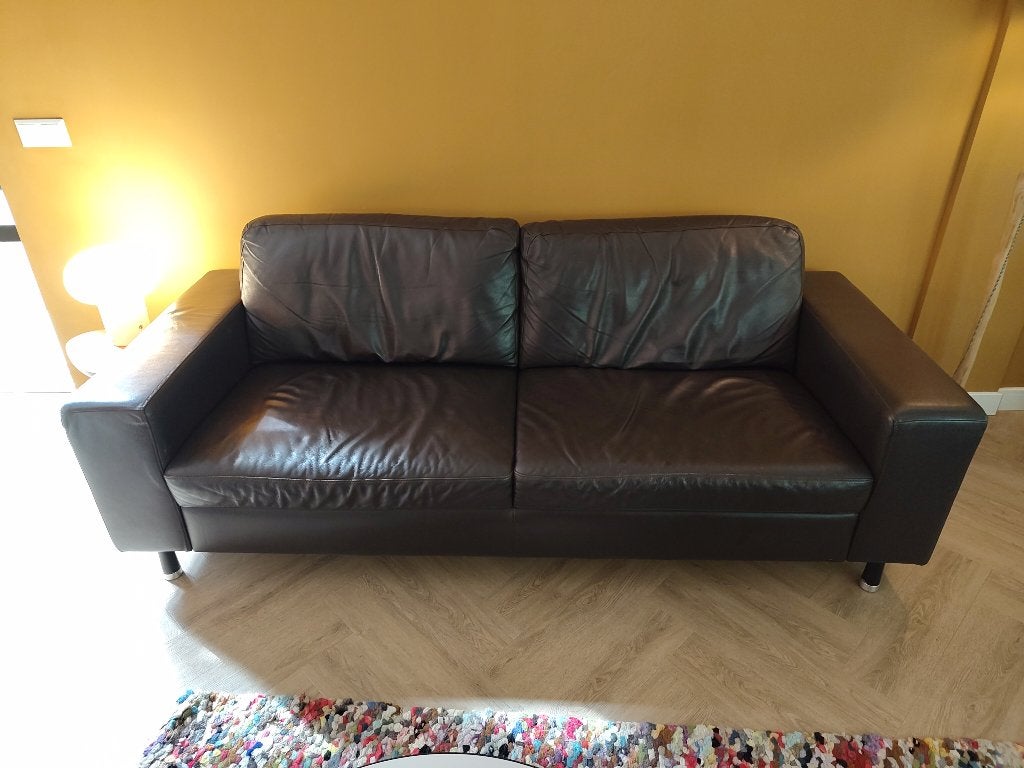 W. Schillig bank - espresso bruin leer, Ophalen, Gebruikt, Driepersoons, 75 tot 100 cm