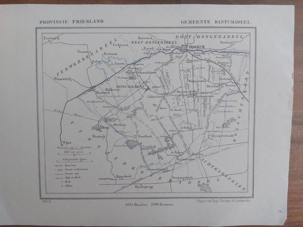 5 / Dantumadeel Dokkum Rinsumageest van J. Kuyper uit 1865, Ophalen of Verzenden
