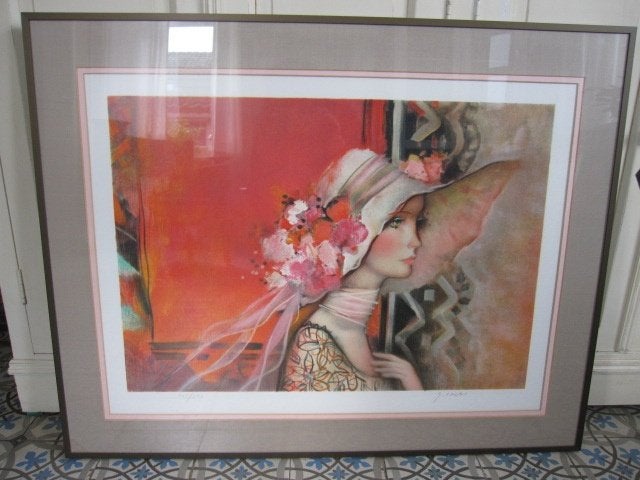 89x70 cm Schilderij van dame, gesigneerd en genummerd, Antiek en Kunst, Ophalen