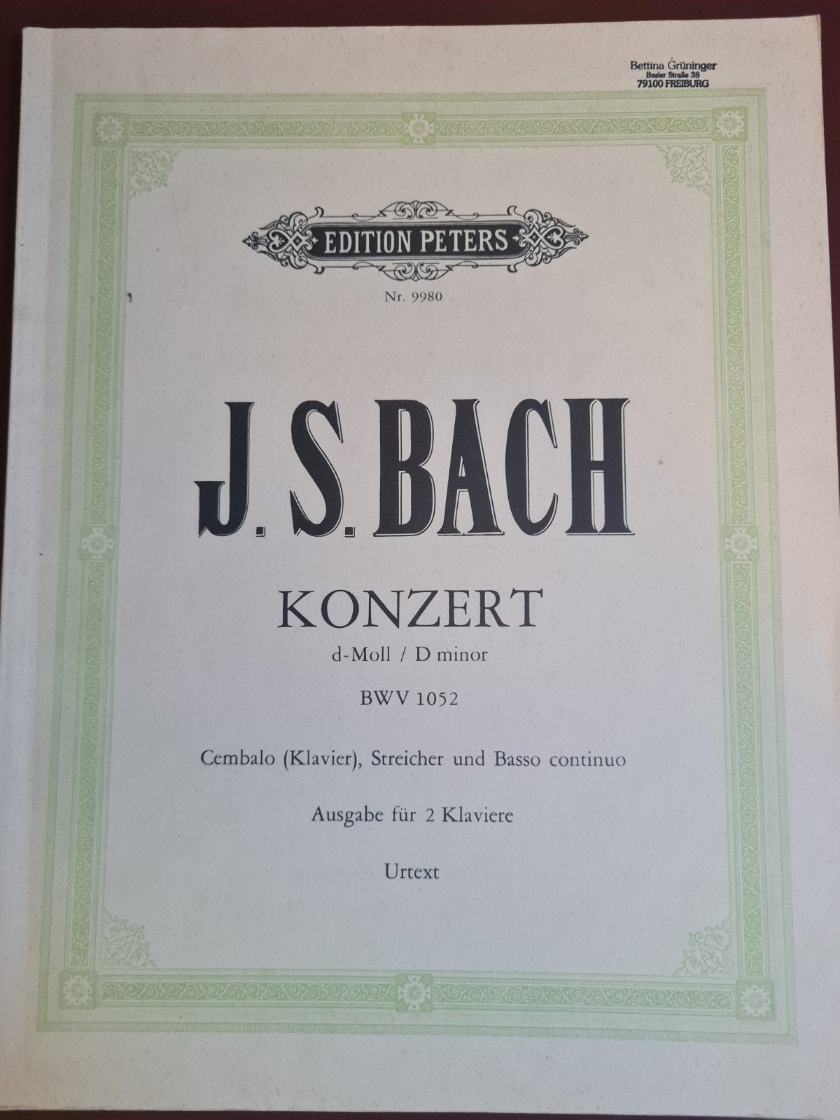 J.S. Bach: Concert in d-Moll BWV 1052 voor 2 piano's, Muziek en Instrumenten, Bladmuziek, Gebruikt, Klassiek, Ophalen of Verzenden