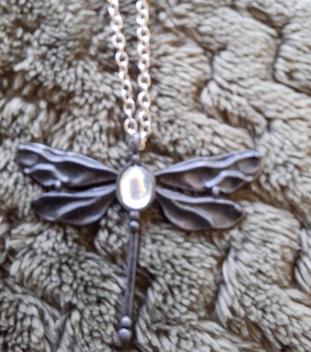 Zilverkleur hanger libelle aan koordketting.40x42mm, Ophalen of Verzenden, Nieuw, Zilver, Overige materialen