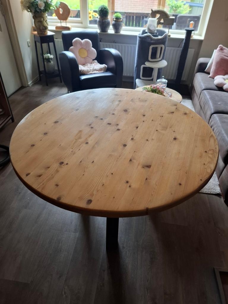 Industriële ronde eettafel, Huis en Inrichting, Tafels | Eettafels, Gebruikt, Rond, Vier personen, Industriël