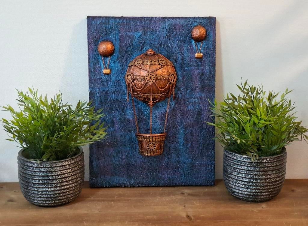 Steampunk fantasy schilderij, luchtballon, Antiek en Kunst, Ophalen