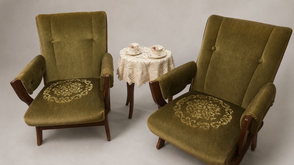 Vintage Groene Fauteuils met Houten Armleuningen (Set van 2), Ophalen