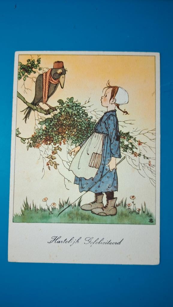 Sijtje Aafjes, illustrator.  Kraai met das en fez, meisje, Ophalen of Verzenden, Ongelopen
