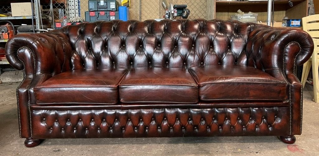 Chesterfield 3-zitsbank, Ophalen, Gebruikt, Driepersoons, Leer