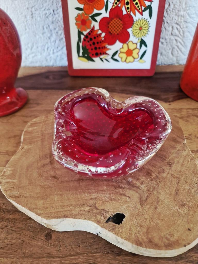 Vintage rood spijkerglas schaaltje / asbak – Murano stijl –, Ophalen of Verzenden