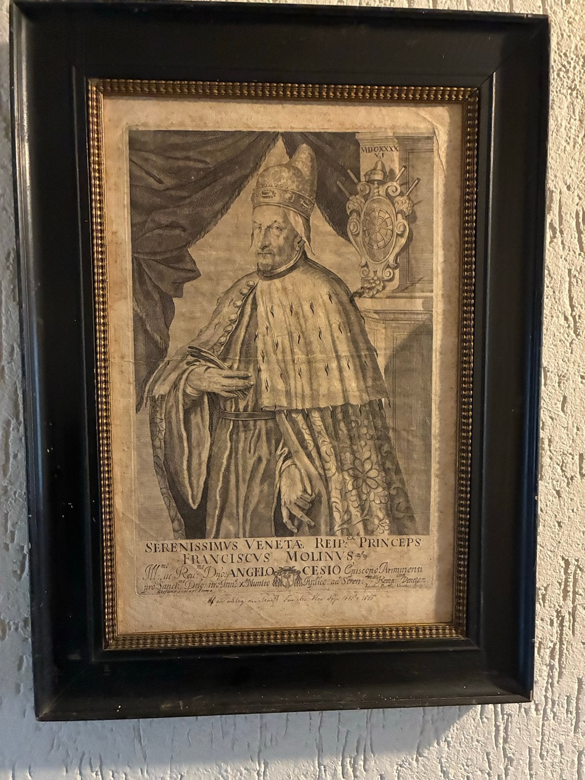 99e Doge van Venetië, Francesco Molin, Gravure uit 1656, Antiek en Kunst, Ingelijst, Portret, Gravure, 1600 - 1699