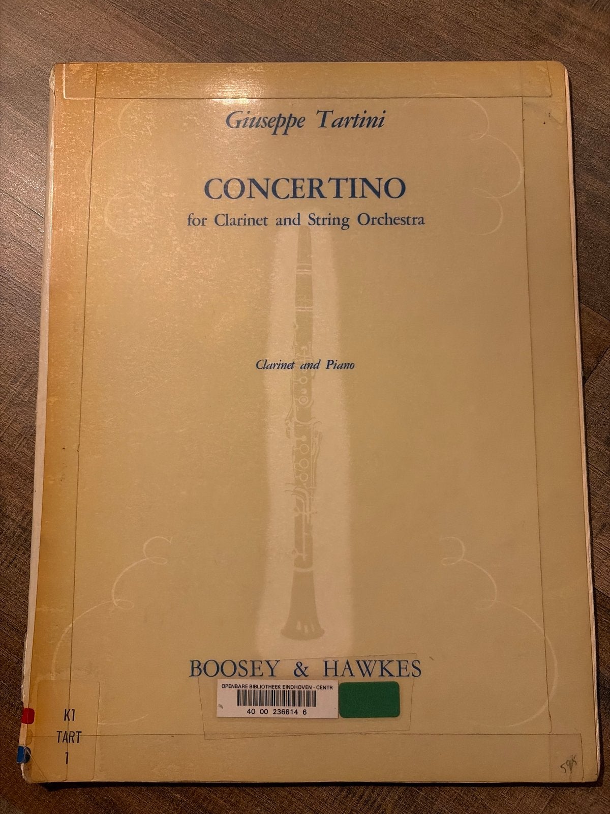 Giuseppe Tartini Concertino voor Klarinet en Piano, Muziek en Instrumenten, Gebruikt, Klassiek, Ophalen of Verzenden, Klarinet