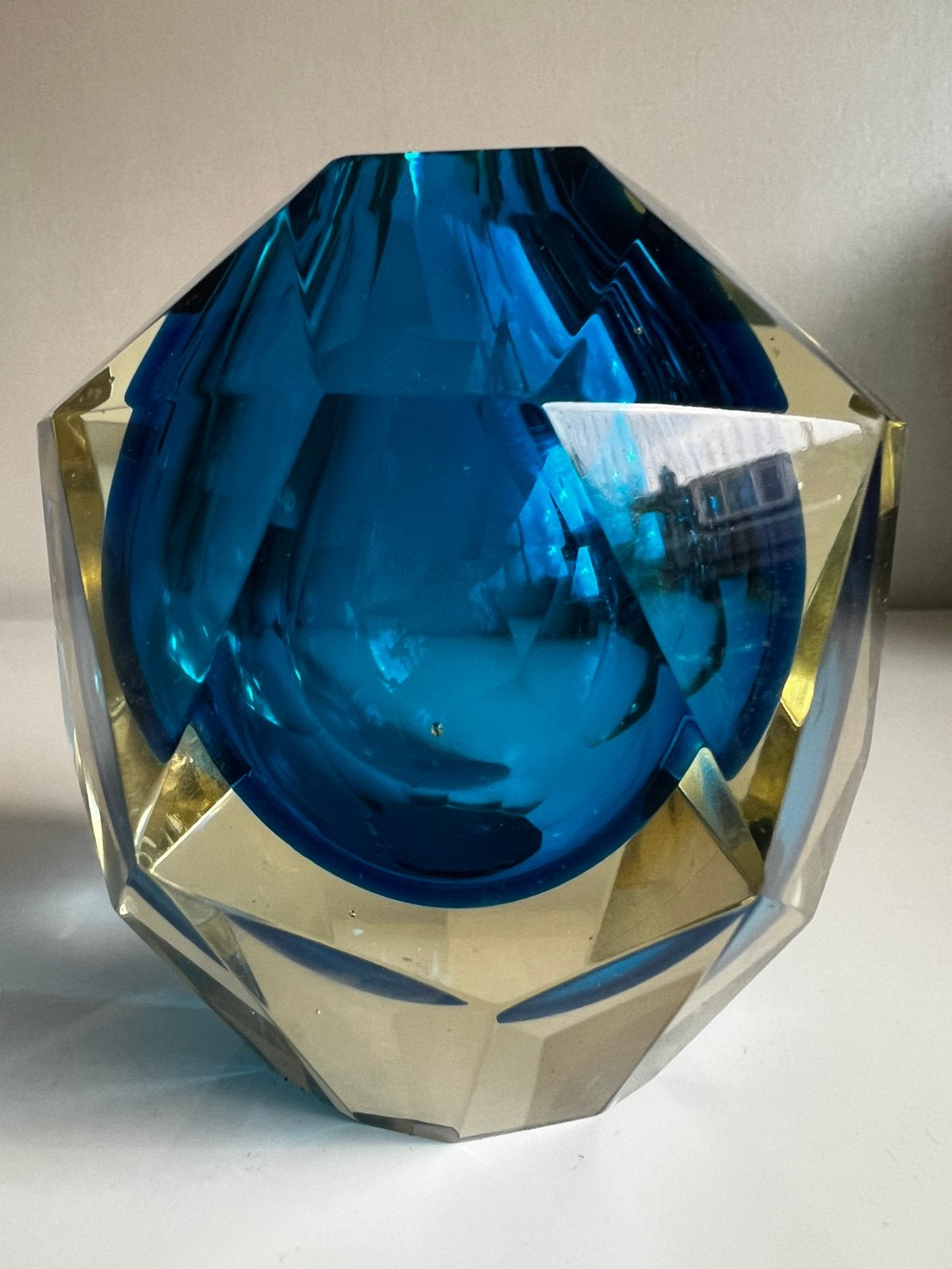 Vintage Murano Somerso Diamant Vaas Blauw Flavio Poli 60’s, Ophalen of Verzenden
