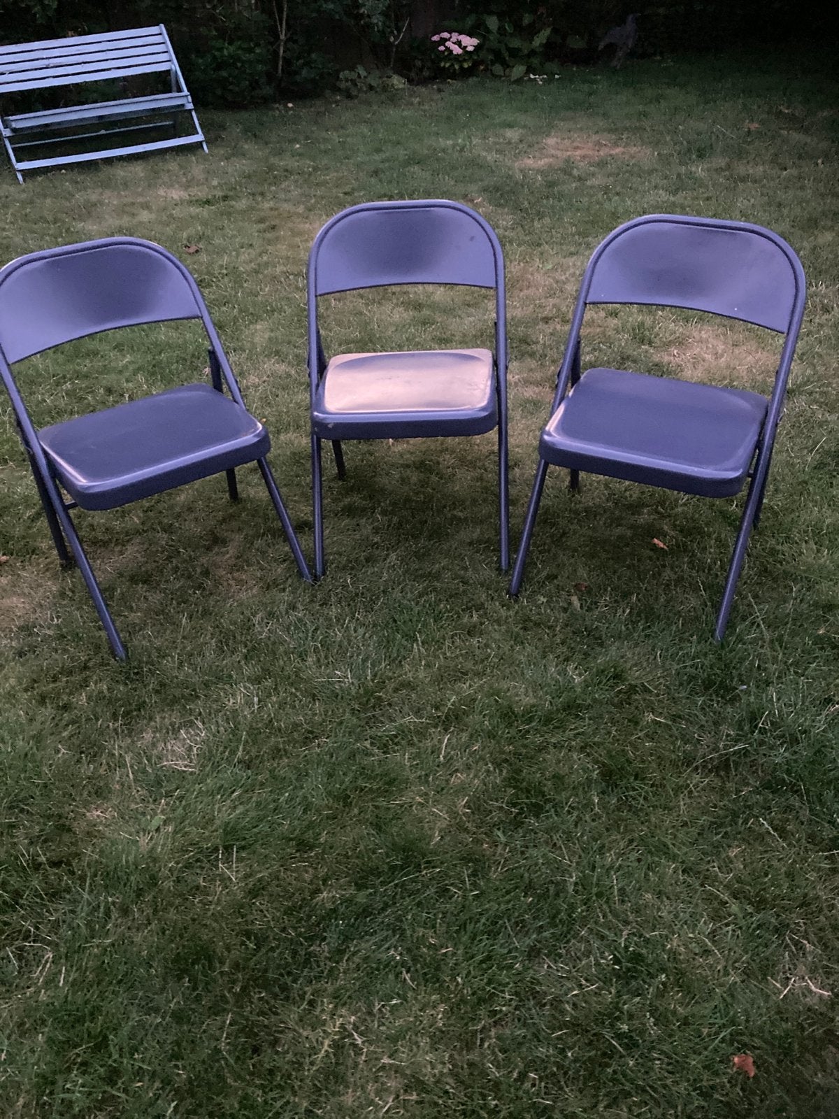 3 stevige ijzeren klapstoeltjes, Huis en Inrichting, Stoelen, Gebruikt, Drie, Metaal, Overige kleuren, Ophalen