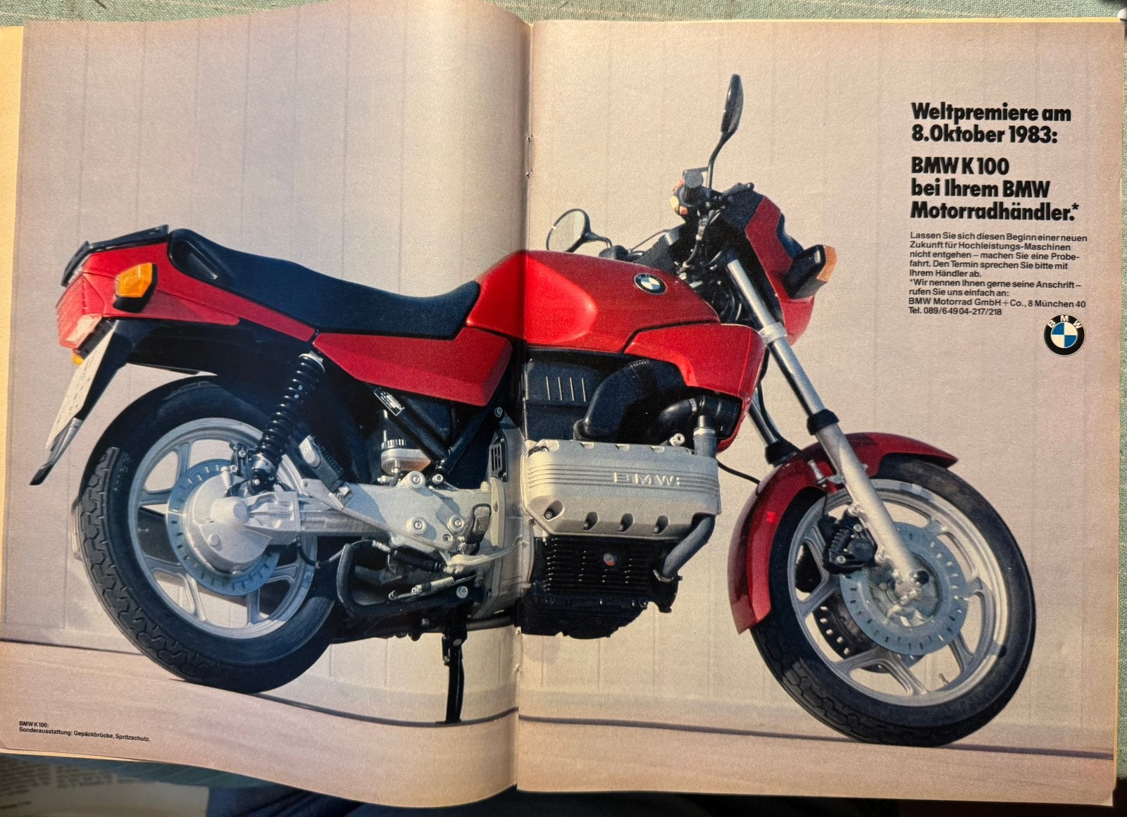 Advertentie 1983 BMW K100 Wereldpremière, Verzenden, Zo goed als nieuw, Motoren