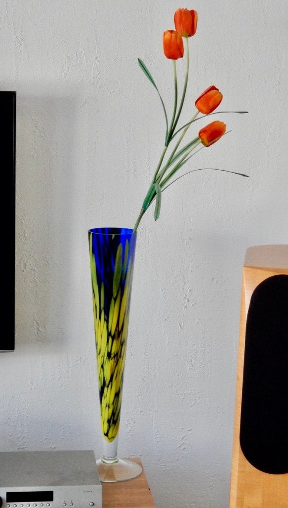 Schitterende Vaas Glassierkunst 70 cm hoog in perfecte staat, Ophalen, Blauw, 70 cm, Geschikt voor buiten