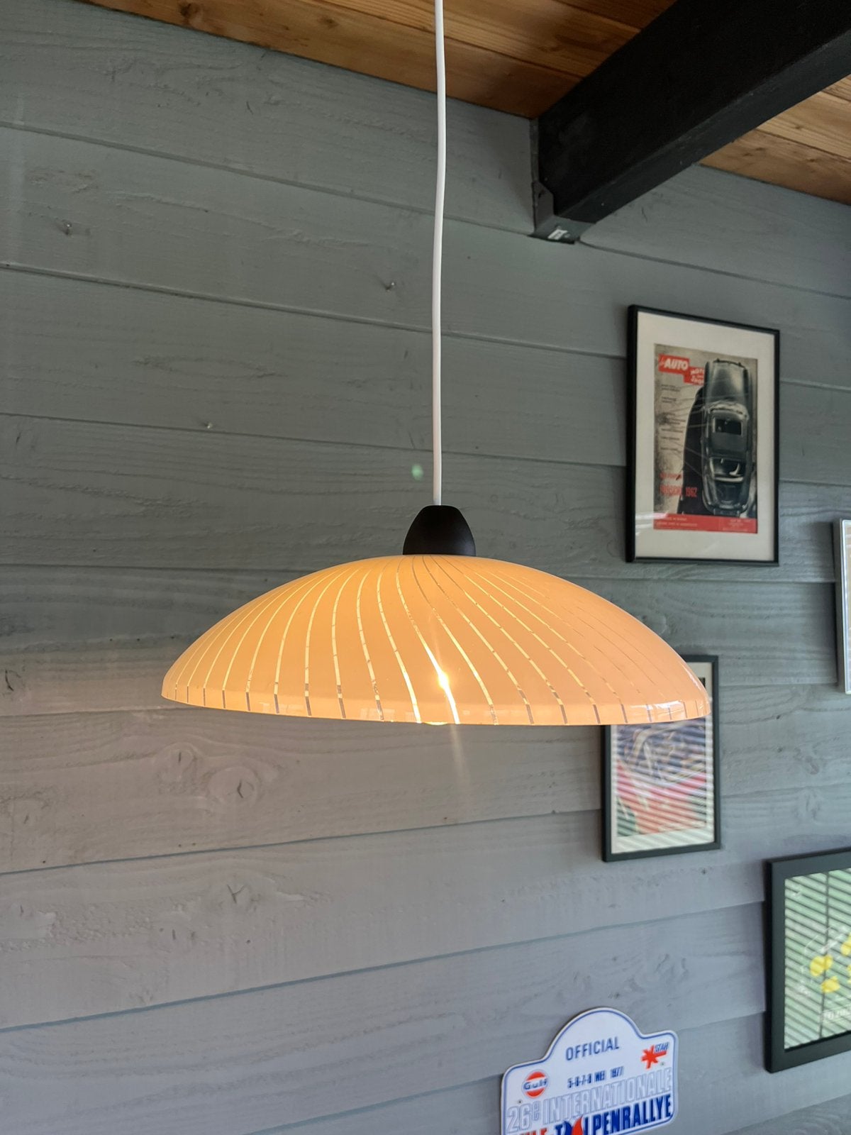 Vintage Italiaanse swirl decor hanglamp, Kunststof, Gebruikt, Vintage post modern jaren 80, E27 (groot)