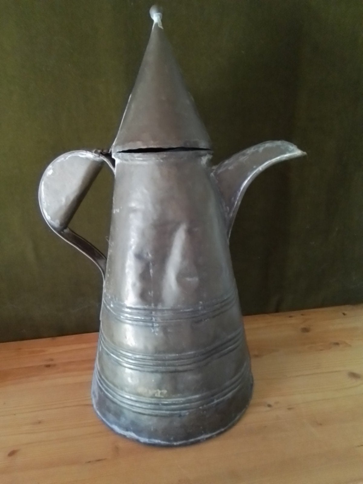 Antieke Koperen Koffiekan met Puntdeksel - 43cm Hoog, Antiek en Kunst, Antiek | Koper en Brons, Ophalen of Verzenden
