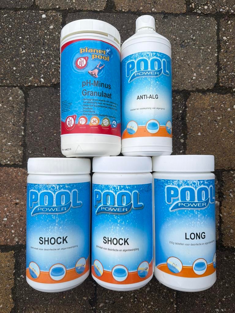 Zwembad onderhoudspakket: Chloor, shock, anti-alg, pH-minus, Ophalen, Nieuw, Reinigingsmiddel