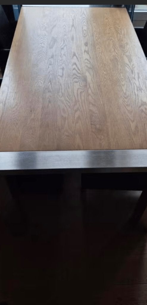 Eiken eettafel met rvs poten, Ophalen, Gebruikt, Eikenhout, 50 tot 100 cm