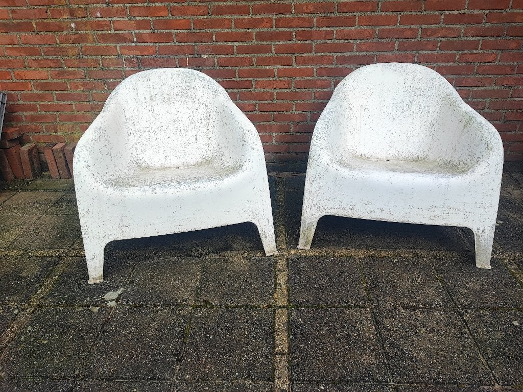 Twee tuinfauteuils wit, Tuin en Terras, Tuinstoelen, Ophalen, Gebruikt, Kunststof