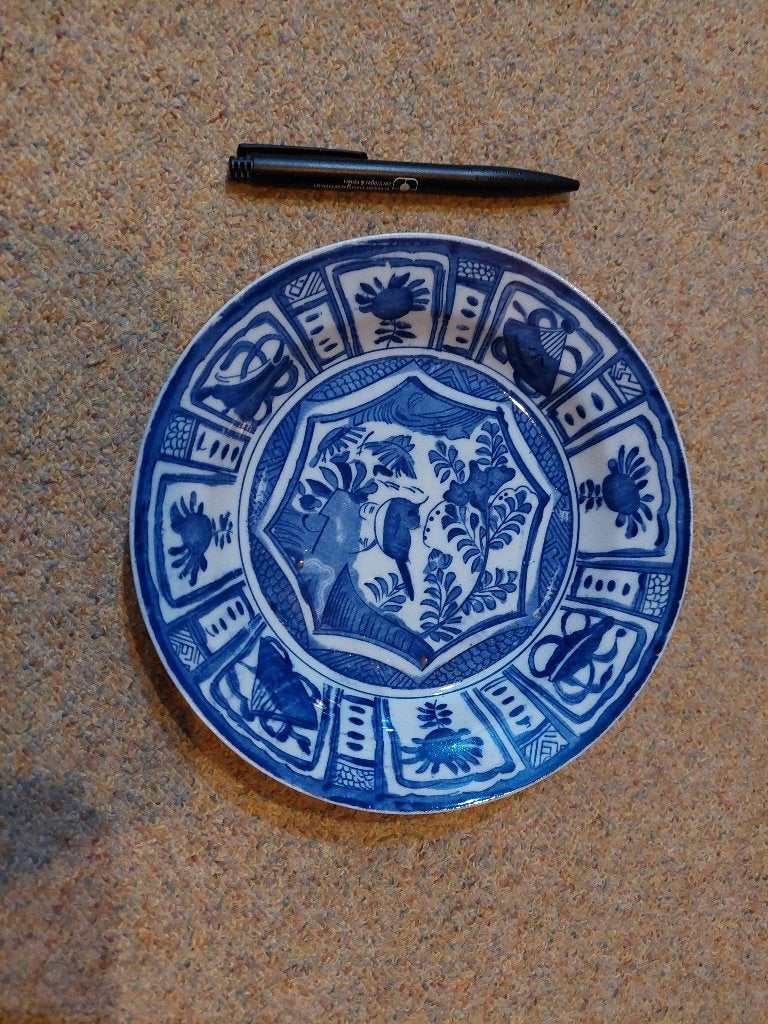 Antiek Delfts Blauw Bord met Oosterse Decoratie, Ophalen of Verzenden