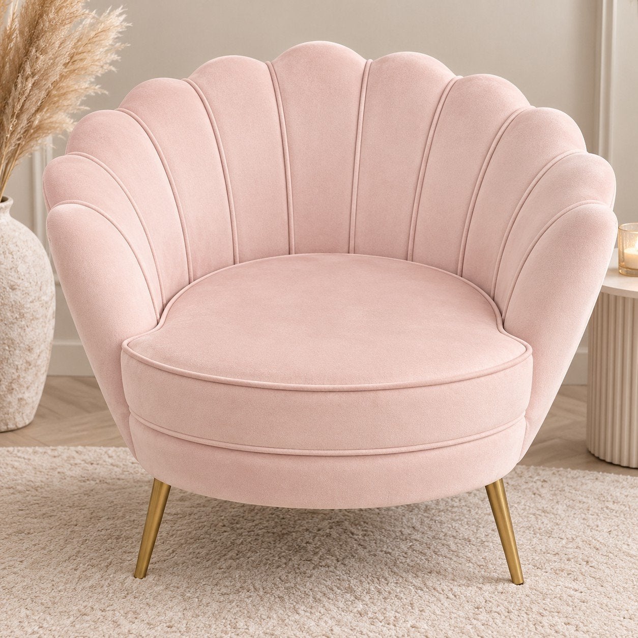 schelp fauteuil ichtrose, Ophalen of Verzenden, Zo goed als nieuw, Minder dan 75 cm, 50 tot 75 cm