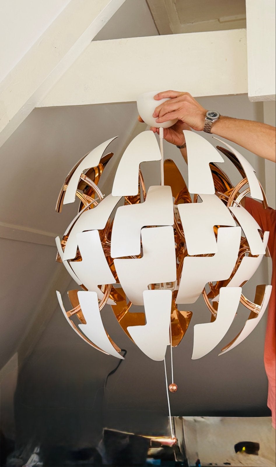 Ikea PS 2014 hanglamp wit/koper - Veranderbare vorm, Ophalen, E27 (groot), Zo goed als nieuw, Modern design
