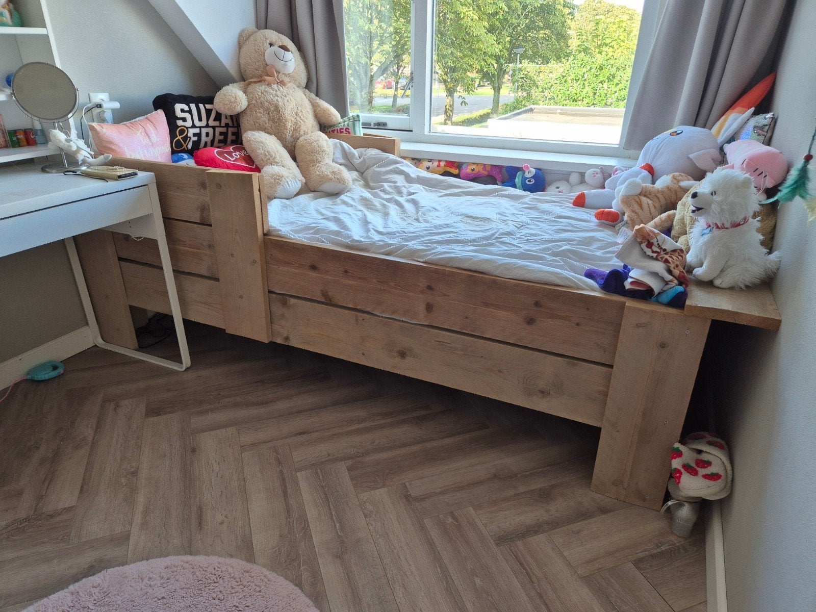 Steigerhouten bed inclusief lattenbodem en matras!, Ophalen, Gebruikt, 90 cm, Eenpersoons