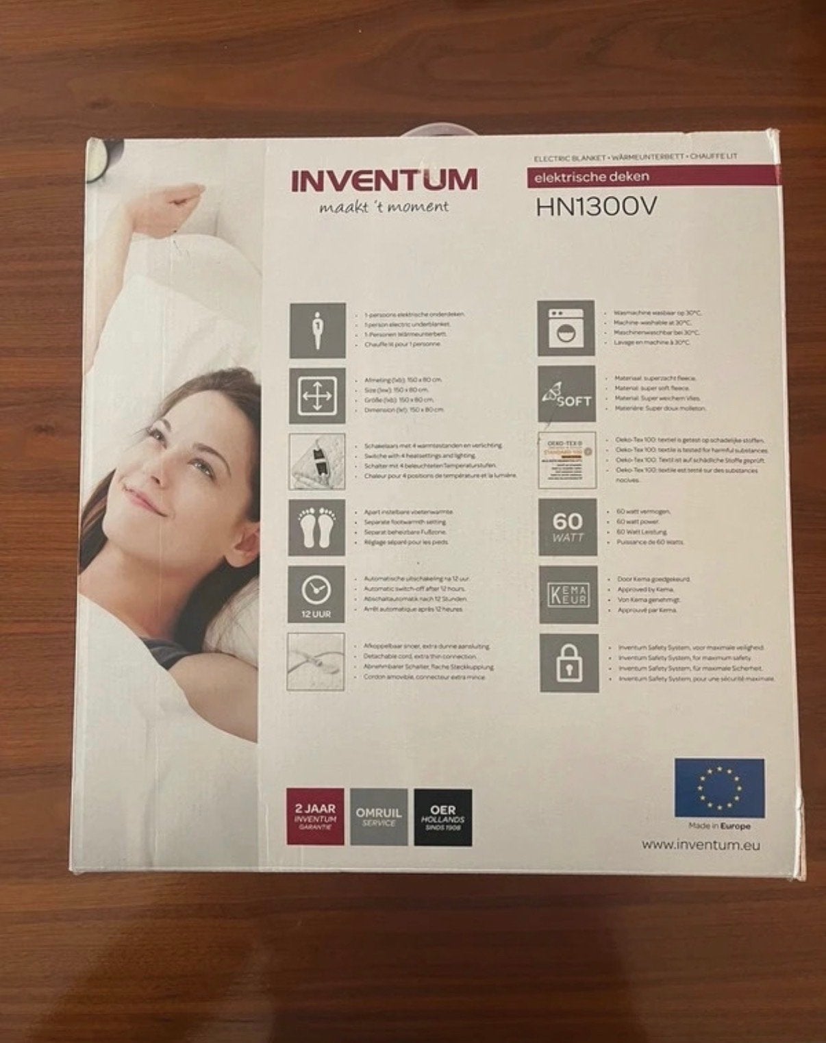 Inventum HN1300V Elektrische Deken - Eenpersoons, Huis en Inrichting, Eenpersoons, Wit, Overige typen, Ophalen of Verzenden