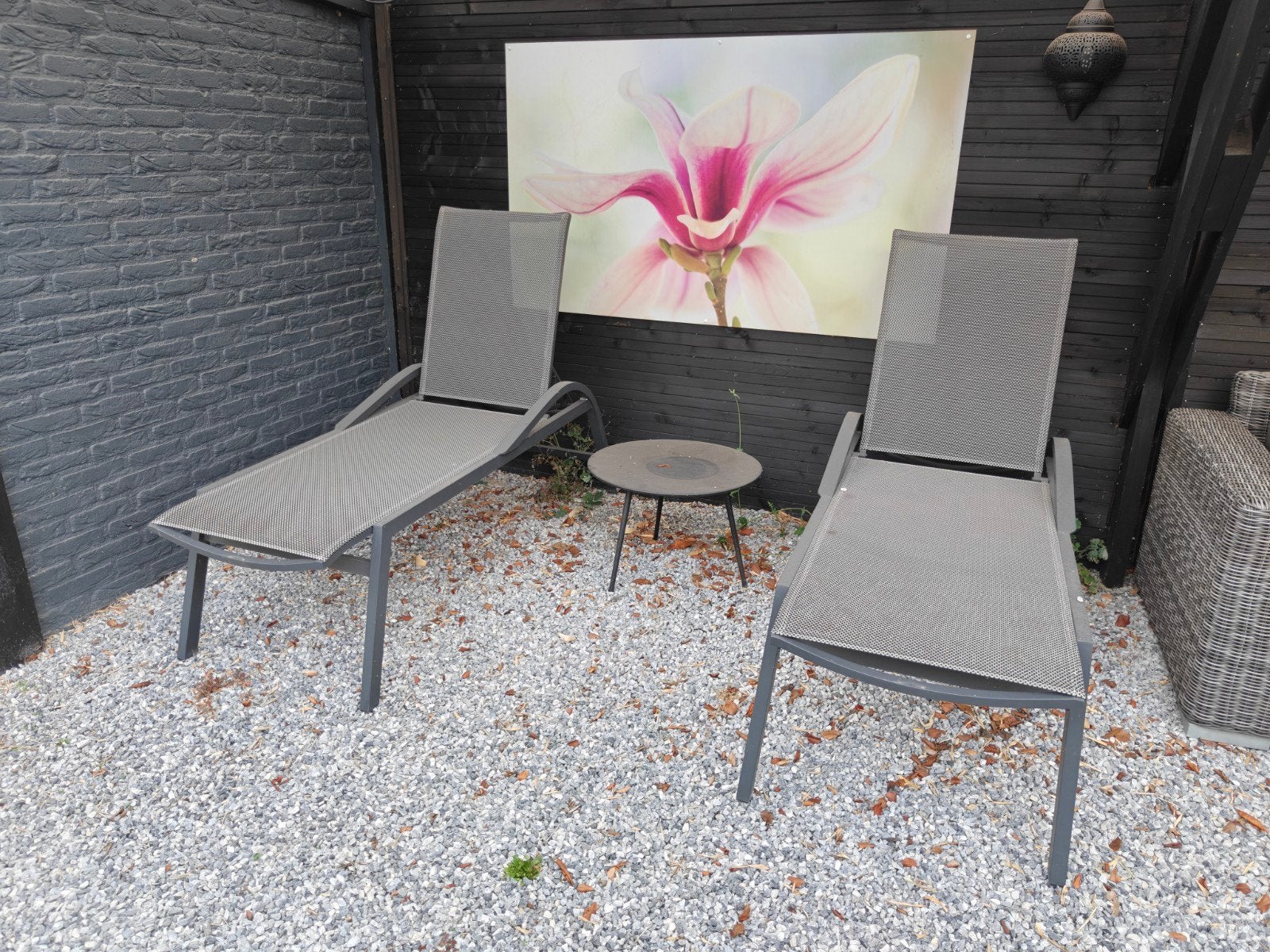 Aluminium ligstoelen met bijzettafel, Ophalen, Zo goed als nieuw, Aluminium, Verstelbaar