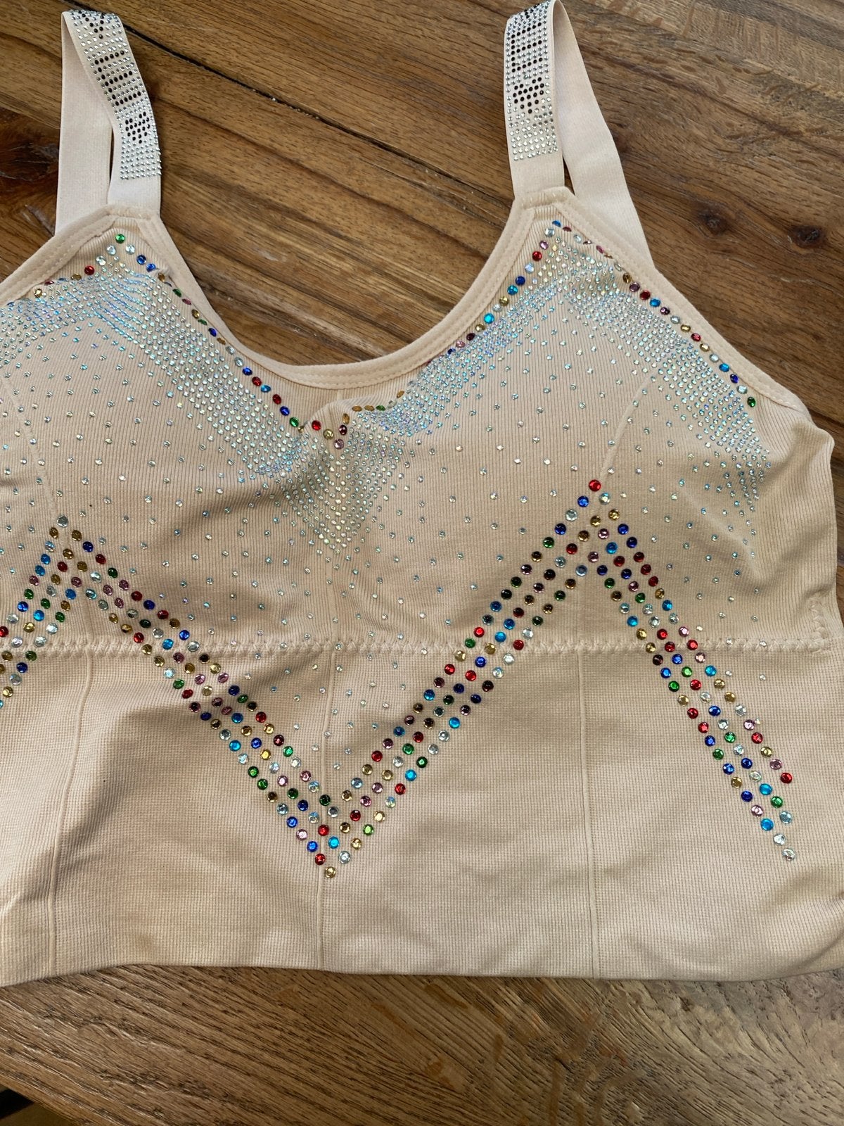 Glitter topje met steentjes, als luxe beha  te dragen, Maat 38/40 (M), Beige, Nieuw, Ophalen of Verzenden