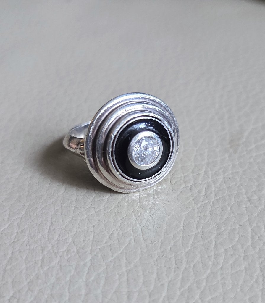 Maat 17 - Zilveren (925) KAMELEON ring met ZIRKONIA, Sieraden, Tassen en Uiterlijk, Ophalen, Met edelsteen, Zo goed als nieuw