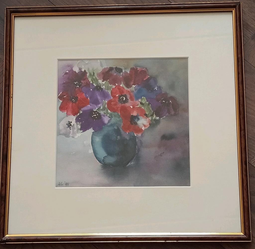 Aquarel Stilleven gesigneerd A.S 1994, Ophalen of Verzenden