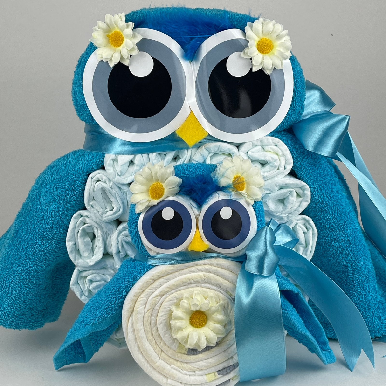 Luiertaart uil luieruil jongen aqua blauw, Ophalen of Verzenden, Nieuw, Kraamcadeau