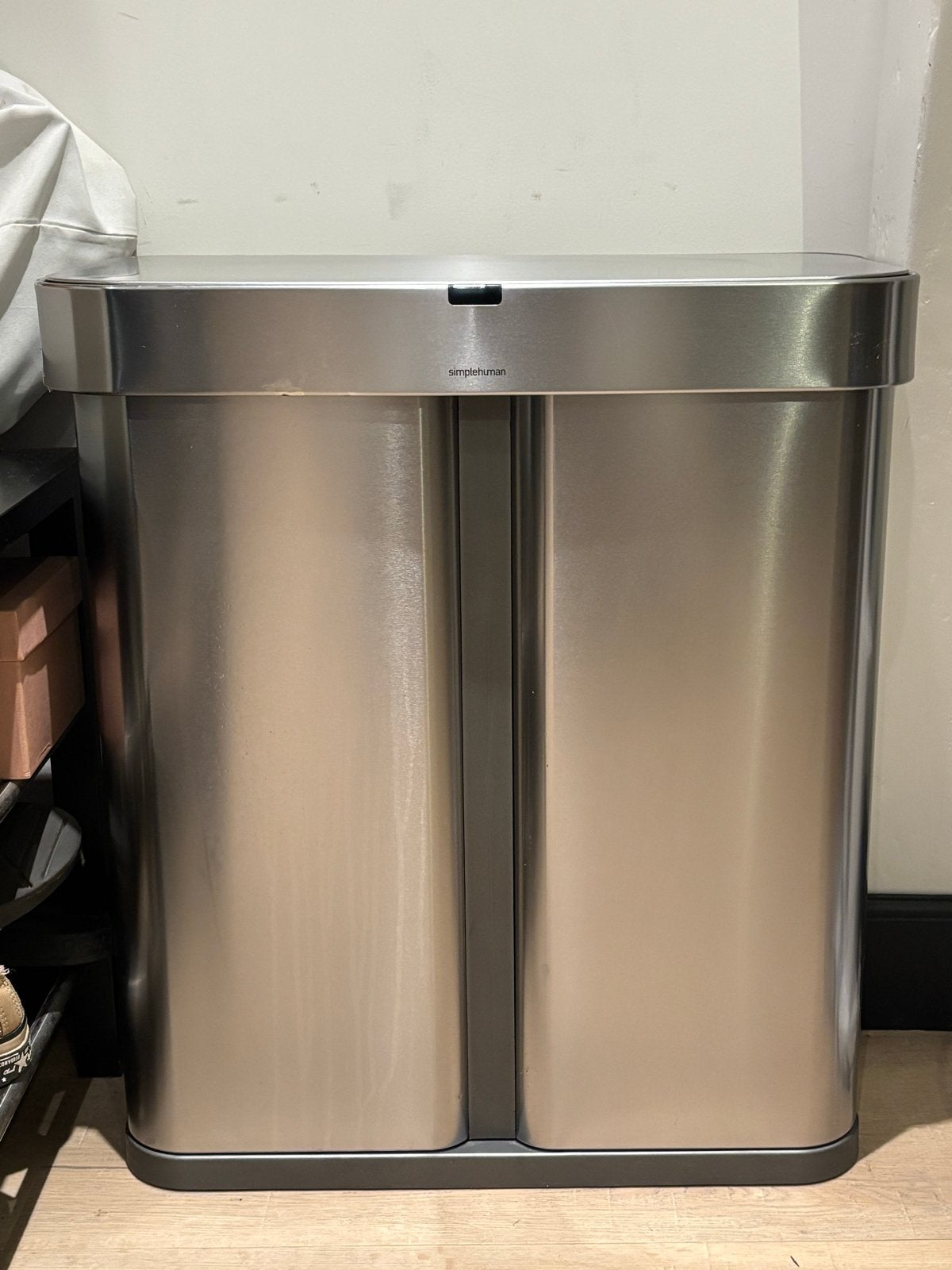 Simplehuman dubbele prullenbak - RVS - 58 liter, Ophalen, Met pedaal, 40 liter of meer, Zo goed als nieuw