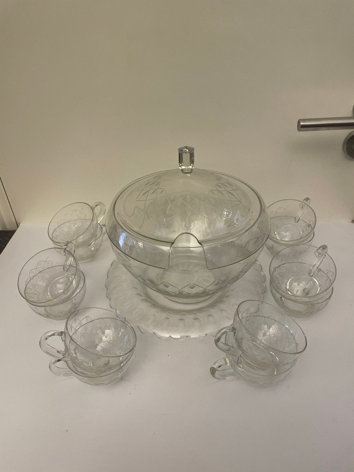 Vintage Glazen Punch- of Bowleset - 14 Delig, Ophalen of Verzenden