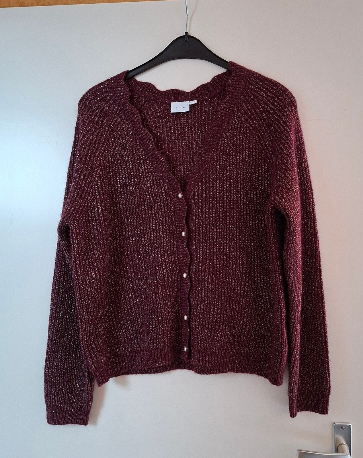 Vest/cardigan Vila. Gebreid. Bordeaux met glitterdraad., Ophalen of Verzenden, Nieuw, Maat 46/48 (XL) of groter