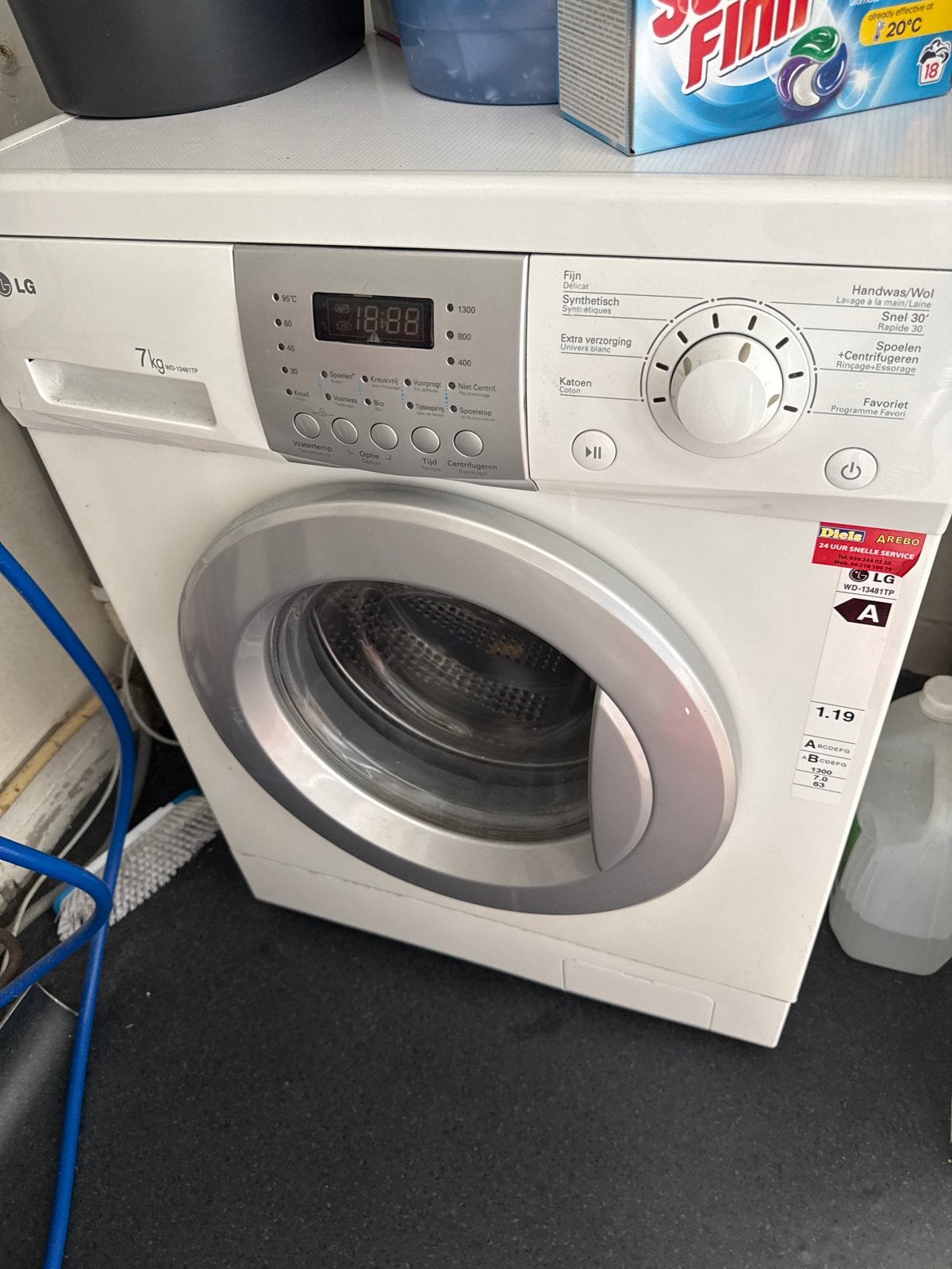 LG WD-13481TP Wasmachine 7kg - Energieklasse A, Ophalen, Gebruikt, 85 tot 90 cm, 1200 tot 1600 toeren