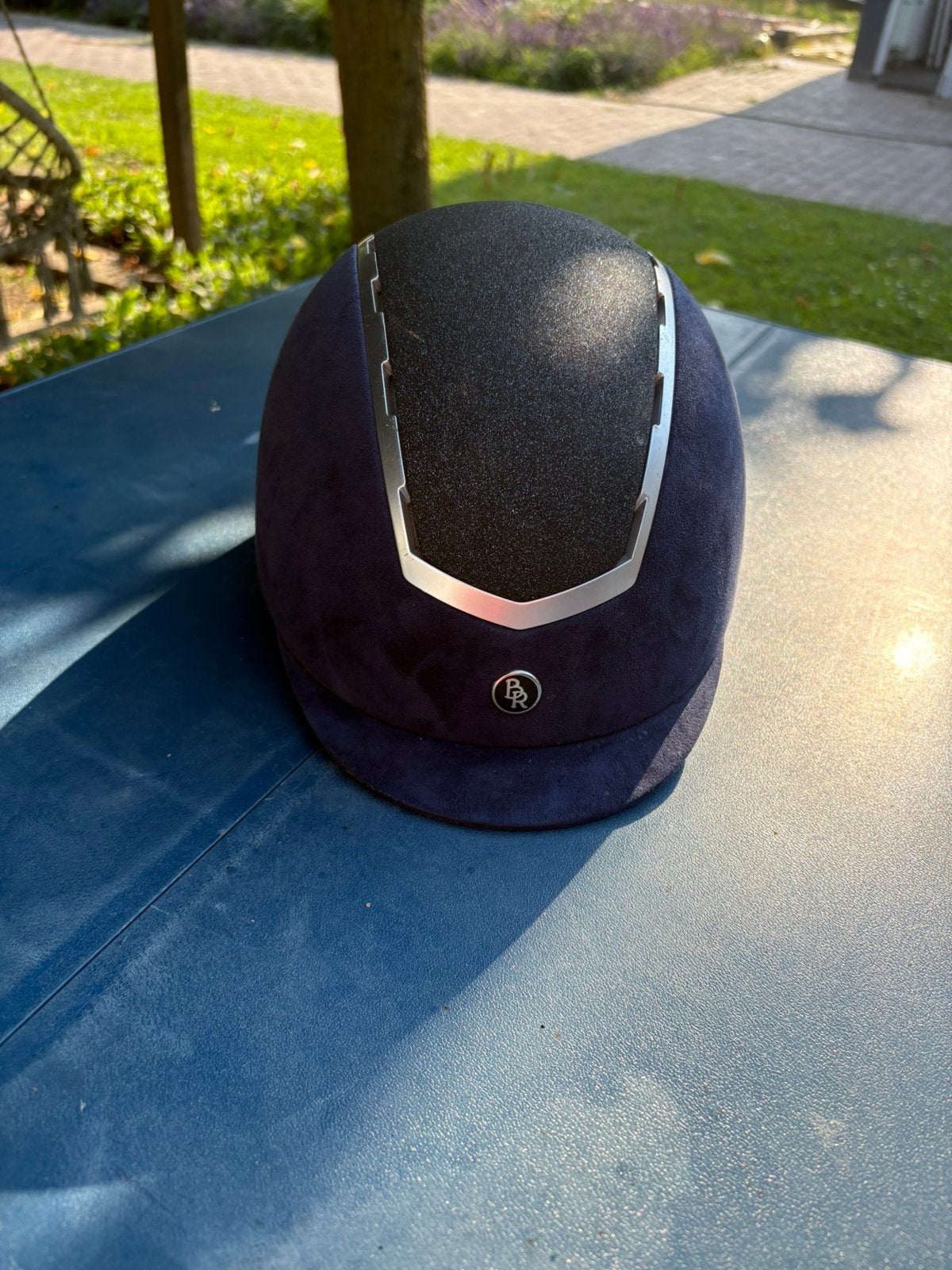 Paardrij cap BR Omega Glitter Donkerblauw maat 53, Dieren en Toebehoren, Paardrijcap, Ophalen of Verzenden, Gebruikt, BR
