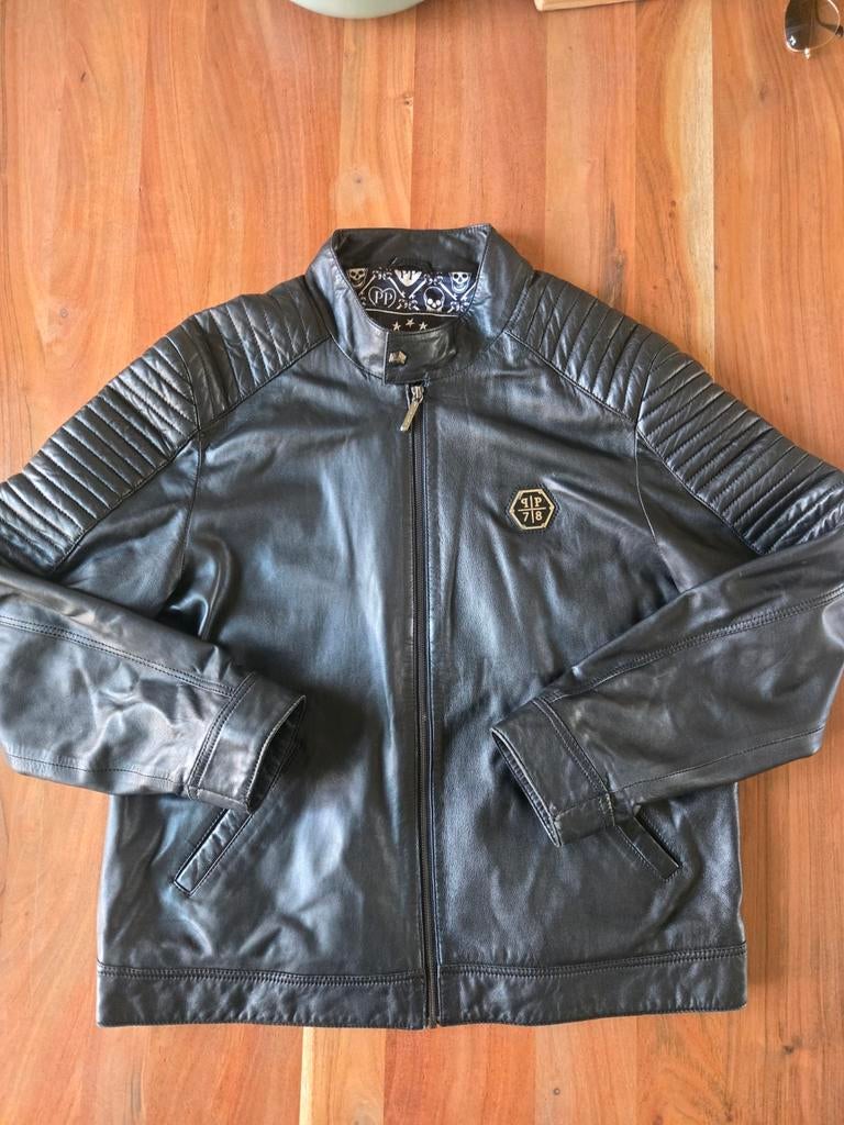 Leren jas Philipp Plein 4xl zgan, Zwart, Overige maten, Ophalen of Verzenden, Zo goed als nieuw