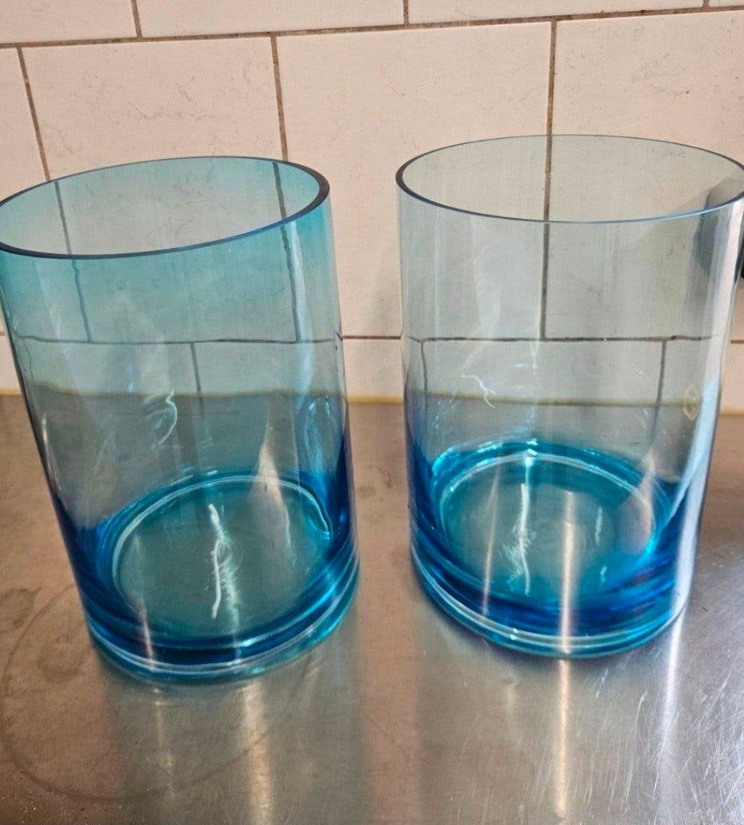 Set van 2 blauwe glazen vazen/windlichten, Ophalen of Verzenden