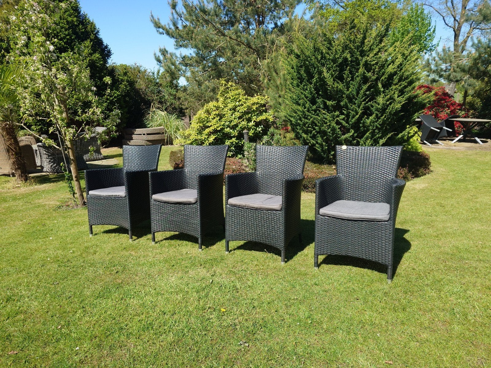 4 mooie zwarte tuinstoelen, Tuin en Terras, Tuinstoelen, Ophalen, Wicker