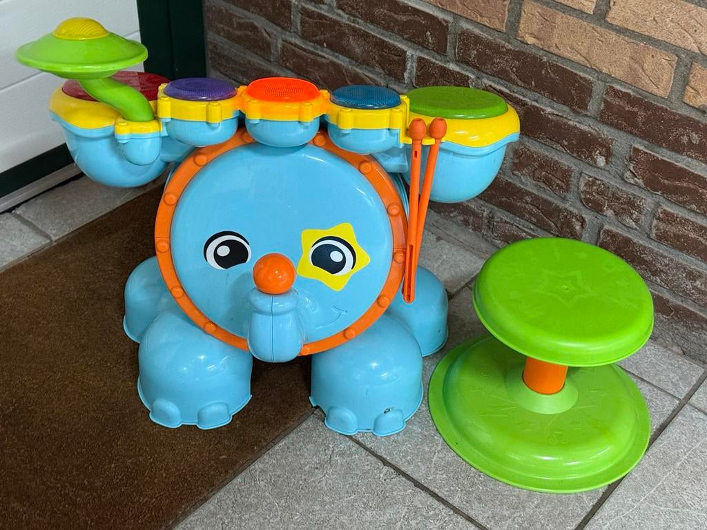 Vrolijk Olifant Drumstel met Krukje voor Kinderen, Kinderen en Baby's, Ophalen, Zo goed als nieuw