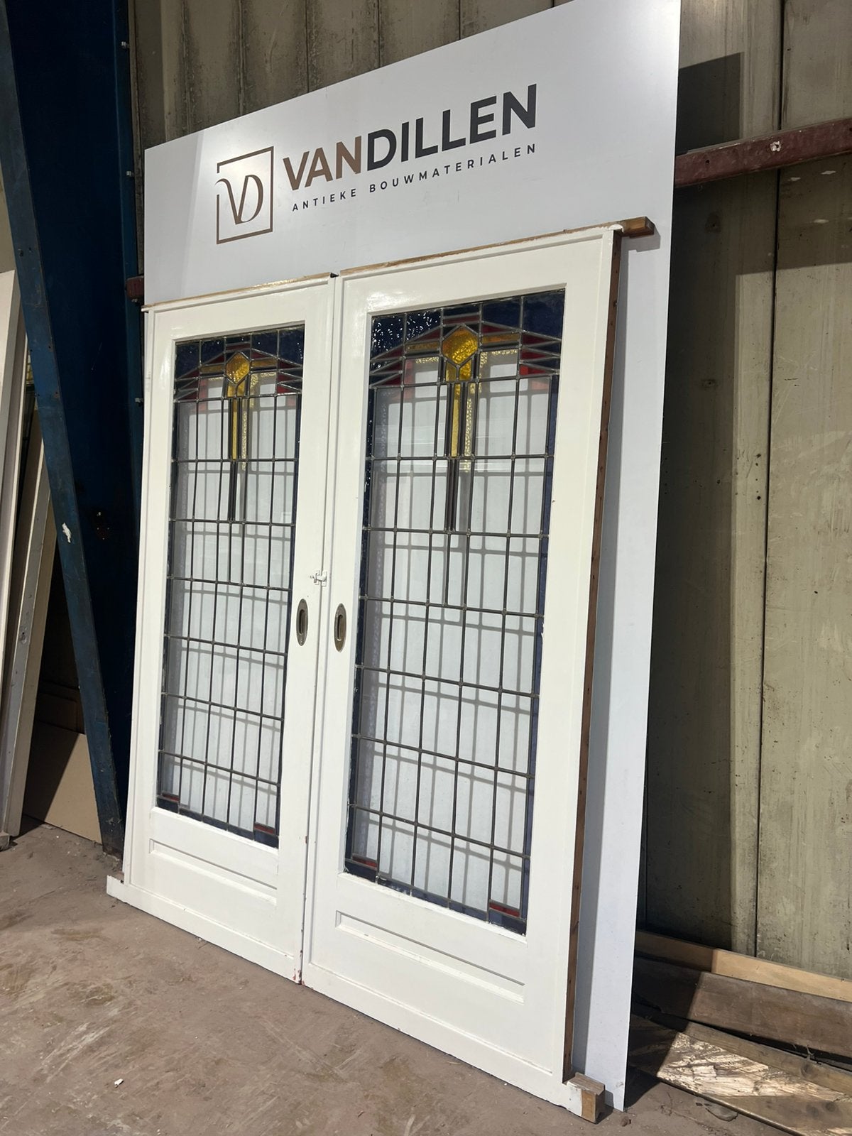 Antieke ensuite schuifdeuren glas in lood 213.5x178, Doe-het-zelf en Verbouw, Deuren en Horren, 120 cm of meer, Binnendeur, Ophalen of Verzenden