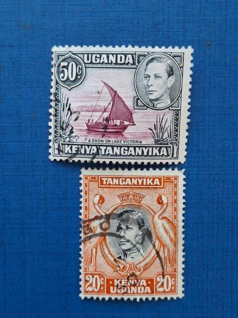 Postzegel Kenia, Uganda 1935 2 zegels George V Uitzicht 30-5, Ophalen of Verzenden, Overige landen, Gestempeld